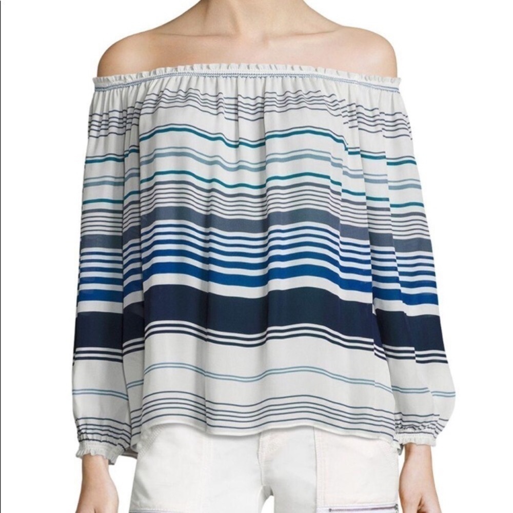 Joie Off Shoulder Boho Silk Blouse Creme Top